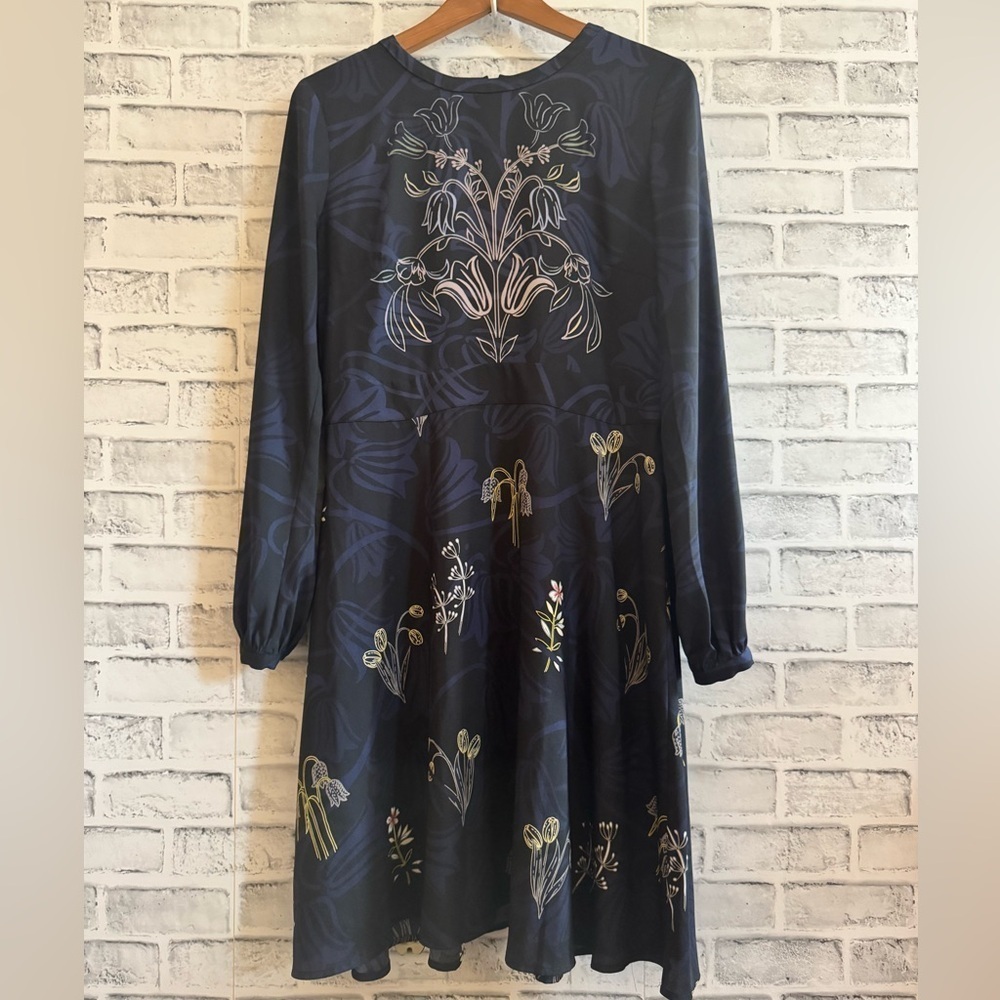 Women’s LOFT blue floral lightweight long sleeve tulip career casual dress 8 - Picture 2 of 5